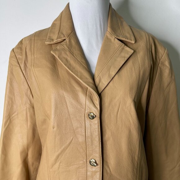 ST. John Sport by Marie Gray Women's Cream Tan 100% Leather Jacket Size Large - Picture 2 of 13